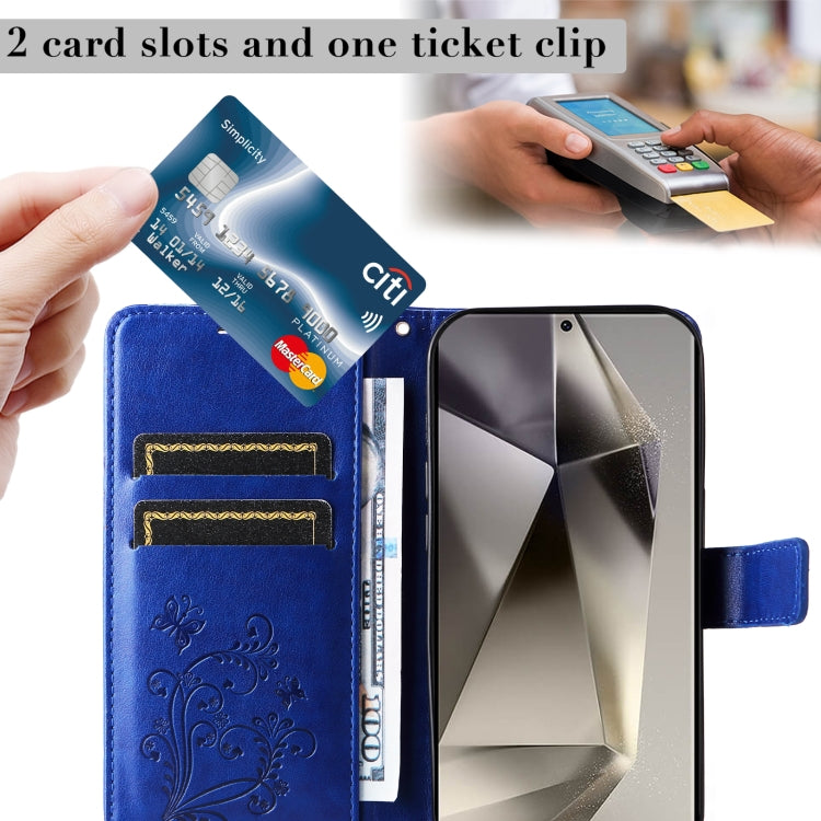 For Samsung Galaxy S25 Ultra 5G 3D Butterfly Embossed Pattern Flip Leather Phone Case(Blue)