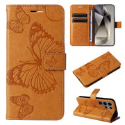 For Samsung Galaxy S25 Ultra 5G 3D Butterfly Embossed Pattern Flip Leather Phone Case(Yellow)