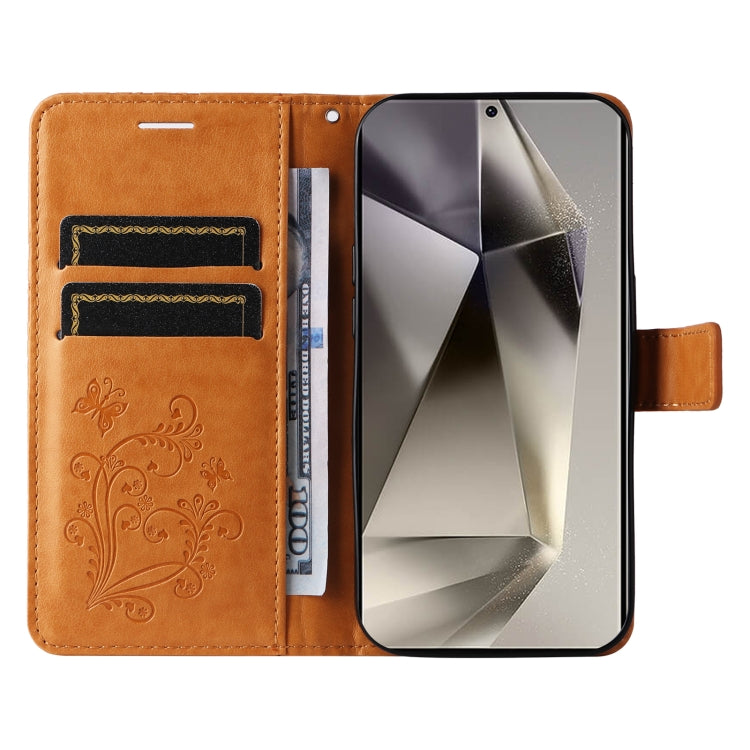 For Samsung Galaxy S25 Ultra 5G 3D Butterfly Embossed Pattern Flip Leather Phone Case(Yellow)