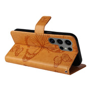 For Samsung Galaxy S25 Ultra 5G 3D Butterfly Embossed Pattern Flip Leather Phone Case(Yellow)