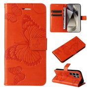 For Samsung Galaxy S25 Ultra 5G 3D Butterfly Embossed Pattern Flip Leather Phone Case(Orange)
