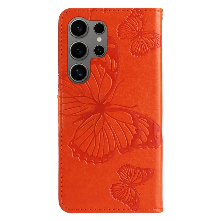 For Samsung Galaxy S25 Ultra 5G 3D Butterfly Embossed Pattern Flip Leather Phone Case(Orange)