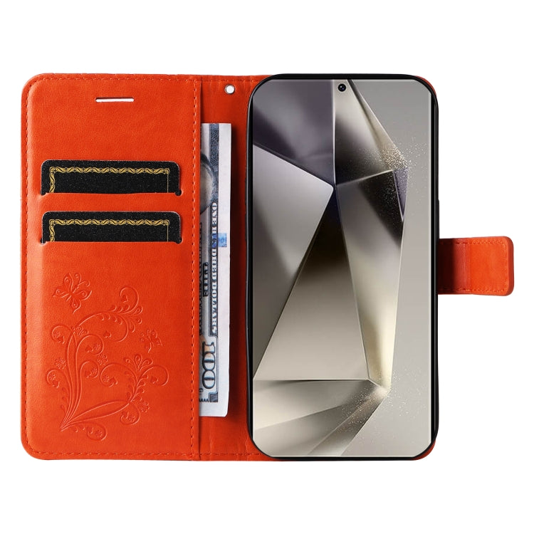 For Samsung Galaxy S25 Ultra 5G 3D Butterfly Embossed Pattern Flip Leather Phone Case(Orange)