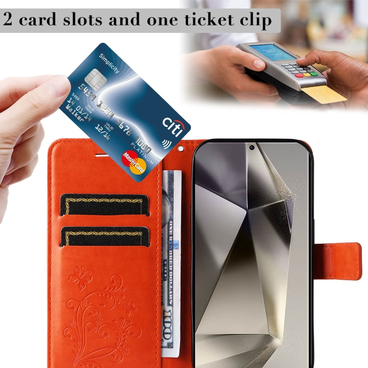 For Samsung Galaxy S25 Ultra 5G 3D Butterfly Embossed Pattern Flip Leather Phone Case(Orange)