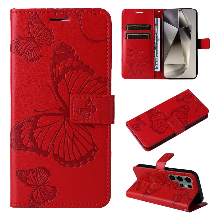 For Samsung Galaxy S25 Ultra 5G 3D Butterfly Embossed Pattern Flip Leather Phone Case(Red)