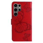 For Samsung Galaxy S25 Ultra 5G 3D Butterfly Embossed Pattern Flip Leather Phone Case(Red)