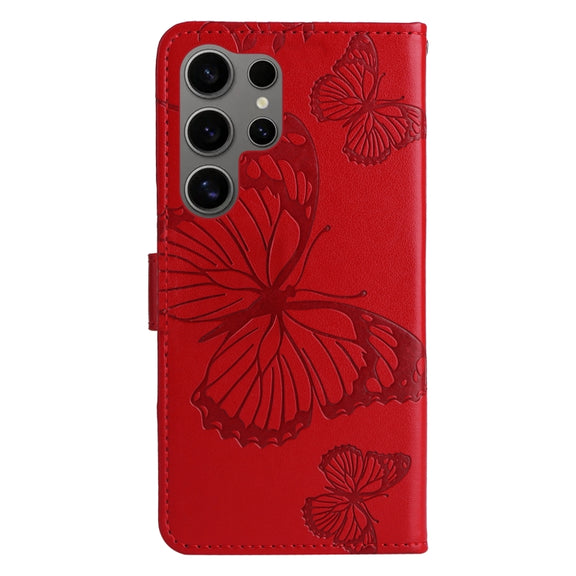 For Samsung Galaxy S25 Ultra 5G 3D Butterfly Embossed Pattern Flip Leather Phone Case(Red)