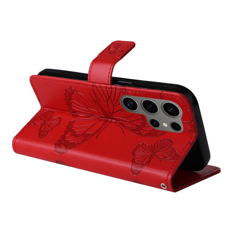 For Samsung Galaxy S25 Ultra 5G 3D Butterfly Embossed Pattern Flip Leather Phone Case(Red)