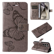 For Samsung Galaxy S25 Ultra 5G 3D Butterfly Embossed Pattern Flip Leather Phone Case(Grey)