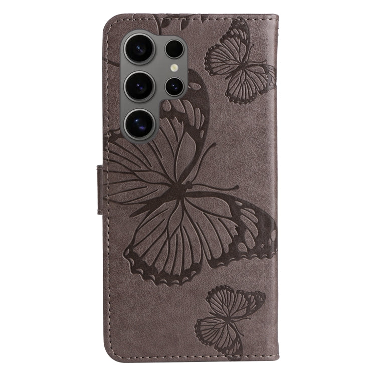 For Samsung Galaxy S25 Ultra 5G 3D Butterfly Embossed Pattern Flip Leather Phone Case(Grey)