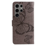 For Samsung Galaxy S25 Ultra 5G 3D Butterfly Embossed Pattern Flip Leather Phone Case(Grey)