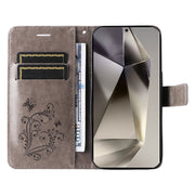 For Samsung Galaxy S25 Ultra 5G 3D Butterfly Embossed Pattern Flip Leather Phone Case(Grey)