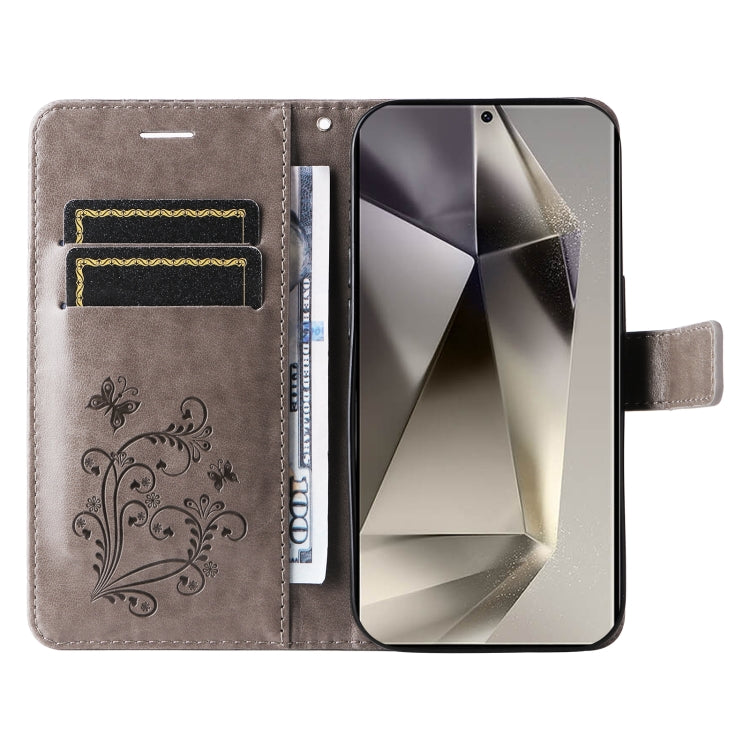 For Samsung Galaxy S25 Ultra 5G 3D Butterfly Embossed Pattern Flip Leather Phone Case(Grey)