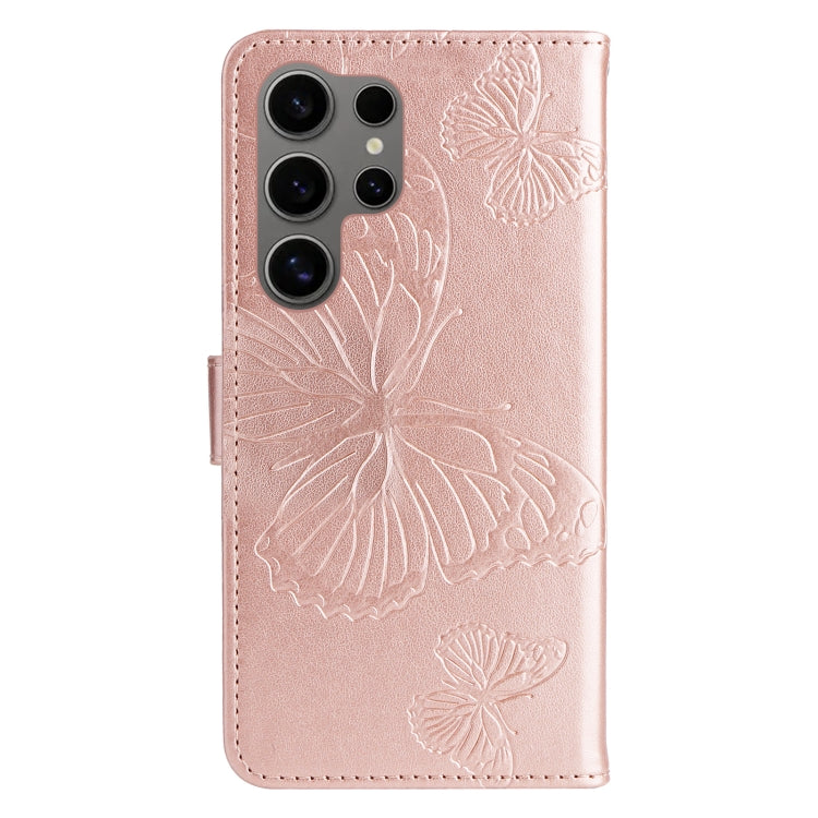 For Samsung Galaxy S25 Ultra 5G 3D Butterfly Embossed Pattern Flip Leather Phone Case(Rose Gold)