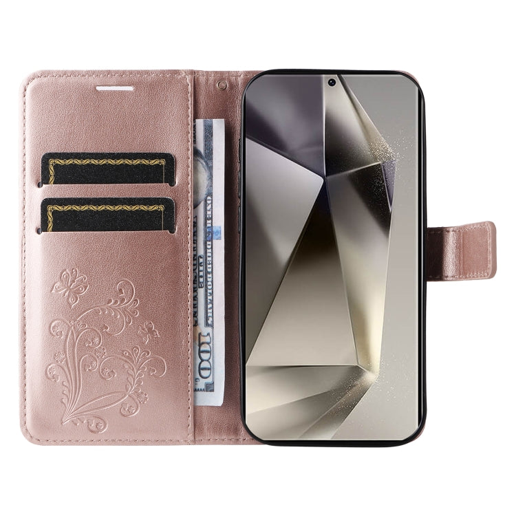 For Samsung Galaxy S25 Ultra 5G 3D Butterfly Embossed Pattern Flip Leather Phone Case(Rose Gold)