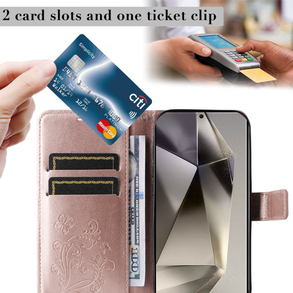 For Samsung Galaxy S25 Ultra 5G 3D Butterfly Embossed Pattern Flip Leather Phone Case(Rose Gold)