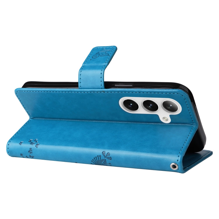For Samsung Galaxy S25 / S24 5G Tree & Cat Embossed Pattern Flip Leather Phone Case(Blue)