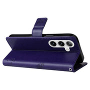 For Samsung Galaxy S25 / S24 5G Tree & Cat Embossed Pattern Flip Leather Phone Case(Purple)