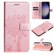For Samsung Galaxy S25 / S24 5G Tree & Cat Embossed Pattern Flip Leather Phone Case(Rose Gold) - Galaxy S25 5G Cases by PMC TechLife | Online Shopping South Africa | PMC TechLife | Buy Now Pay Later Mobicred