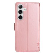 For Samsung Galaxy S25 / S24 5G Tree & Cat Embossed Pattern Flip Leather Phone Case(Rose Gold)
