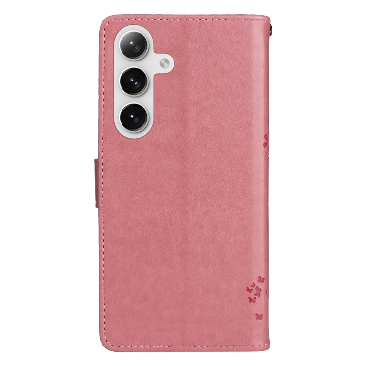 For Samsung Galaxy S25+ / S24+ 5G Tree & Cat Embossed Pattern Flip Leather Phone Case(Pink)