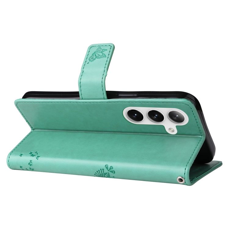 For Samsung Galaxy S25+ / S24+ 5G Tree & Cat Embossed Pattern Flip Leather Phone Case(Green)