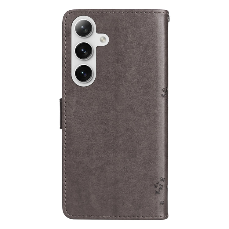 For Samsung Galaxy S25+ / S24+ 5G Tree & Cat Embossed Pattern Flip Leather Phone Case(Grey)