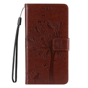 For Samsung Galaxy S25+ / S24+ 5G Tree & Cat Embossed Pattern Flip Leather Phone Case(Coffee)