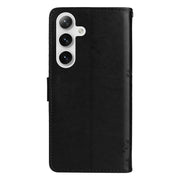For Samsung Galaxy S25+ / S24+ 5G Tree & Cat Embossed Pattern Flip Leather Phone Case(Black)