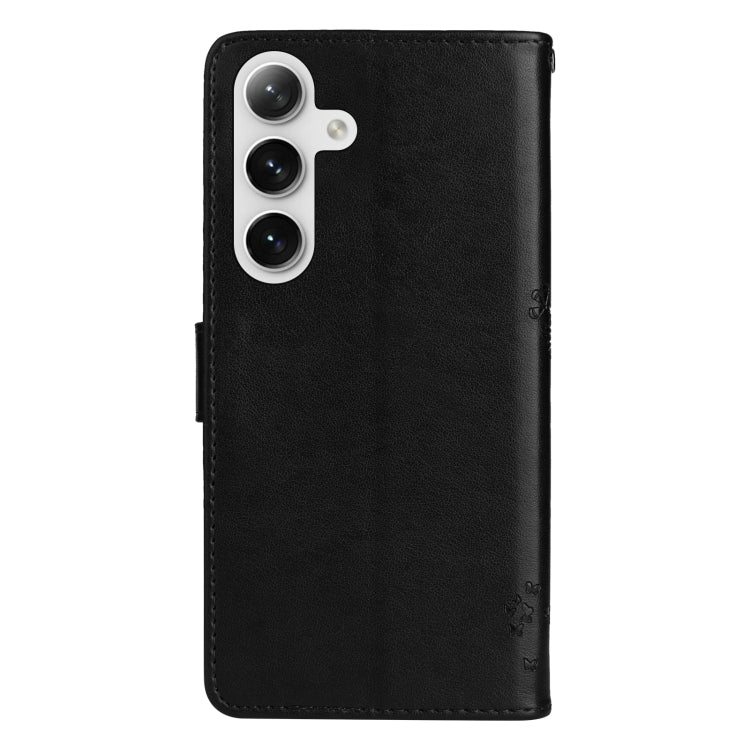 For Samsung Galaxy S25+ / S24+ 5G Tree & Cat Embossed Pattern Flip Leather Phone Case(Black)