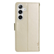 For Samsung Galaxy S25+ / S24+ 5G Tree & Cat Embossed Pattern Flip Leather Phone Case(Gold)