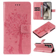 For Samsung Galaxy S25 Ultra 5G Tree & Cat Embossed Pattern Flip Leather Phone Case(Pink) - free shipping - PMC Jewellery - Order now!