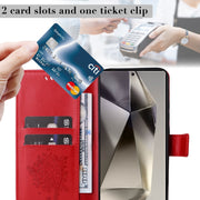 For Samsung Galaxy S25 Ultra 5G Tree & Cat Embossed Pattern Flip Leather Phone Case(Red)