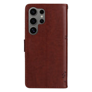 For Samsung Galaxy S25 Ultra 5G Tree & Cat Embossed Pattern Flip Leather Phone Case(Coffee)