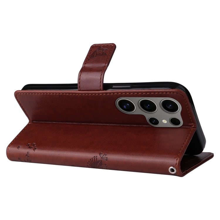For Samsung Galaxy S25 Ultra 5G Tree & Cat Embossed Pattern Flip Leather Phone Case(Coffee)