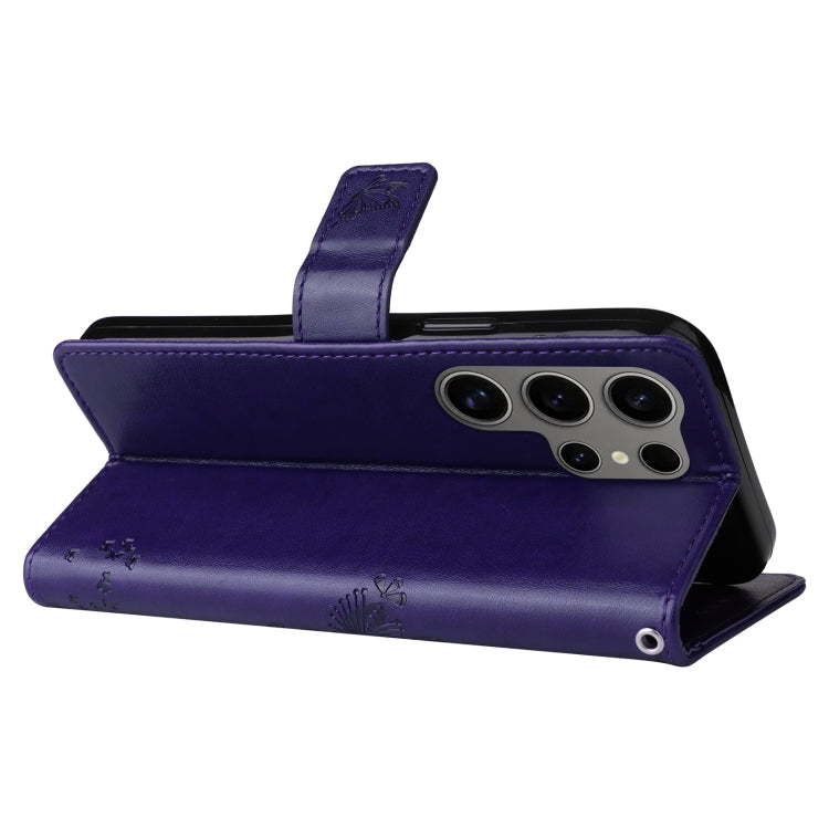 For Samsung Galaxy S25 Ultra 5G Tree & Cat Embossed Pattern Flip Leather Phone Case(Purple)