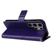 For Samsung Galaxy S25 Ultra 5G Tree & Cat Embossed Pattern Flip Leather Phone Case(Purple)