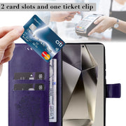 For Samsung Galaxy S25 Ultra 5G Tree & Cat Embossed Pattern Flip Leather Phone Case(Purple)