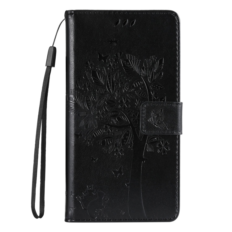 For Samsung Galaxy S25 Ultra 5G Tree & Cat Embossed Pattern Flip Leather Phone Case(Black)
