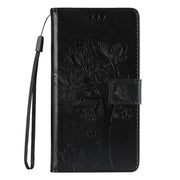 For Samsung Galaxy S25 Ultra 5G Tree & Cat Embossed Pattern Flip Leather Phone Case(Black)