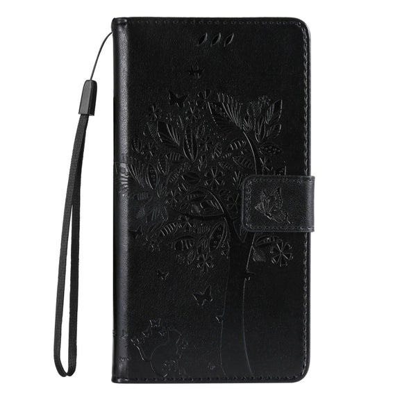 For Samsung Galaxy S25 Ultra 5G Tree & Cat Embossed Pattern Flip Leather Phone Case(Black)
