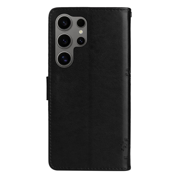 For Samsung Galaxy S25 Ultra 5G Tree & Cat Embossed Pattern Flip Leather Phone Case(Black)
