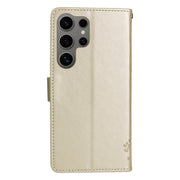 For Samsung Galaxy S25 Ultra 5G Tree & Cat Embossed Pattern Flip Leather Phone Case(Gold)