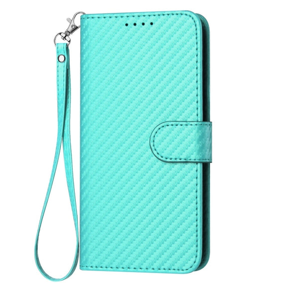 For Samsung Galaxy S25 5G YX0070 Carbon Fiber Buckle Leather Phone Case with Lanyard(Light Blue)
