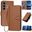 For Samsung Galaxy S25+ 5G YX0070 Carbon Fiber Buckle Leather Phone Case with Lanyard(Coffee) - Galaxy S25+ 5G Cases by PMC Jewellery | Online Shopping South Africa | PMC Jewellery | Buy Now Pay Later Mobicred
