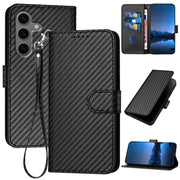 For Samsung Galaxy S25+ 5G YX0070 Carbon Fiber Buckle Leather Phone Case with Lanyard(Black)