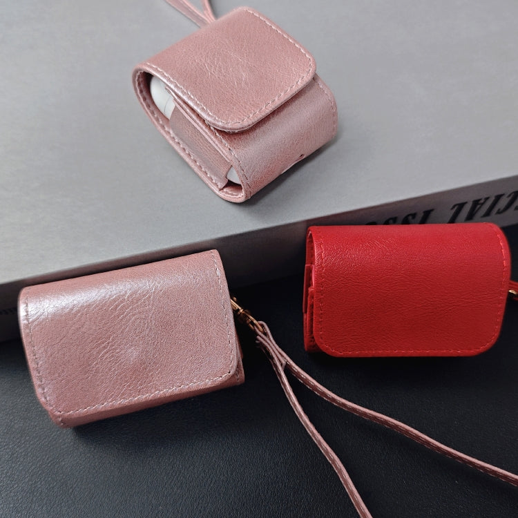 For AirPods 1 / 2 Cowhide Texture PU Headset Shockproof Case(Pink)