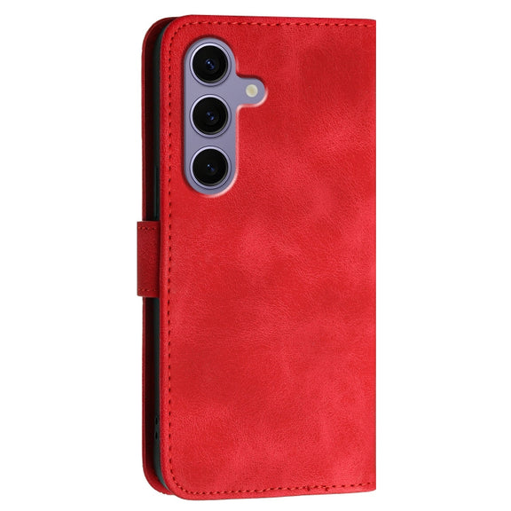 For Samsung Galaxy S25 5G YX0080 Grid Butterfly Embossed Pattern Flip Leather Phone Case with Lanyard(Red)