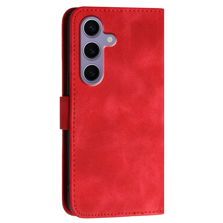 For Samsung Galaxy S25 5G YX0080 Grid Butterfly Embossed Pattern Flip Leather Phone Case with Lanyard(Red)