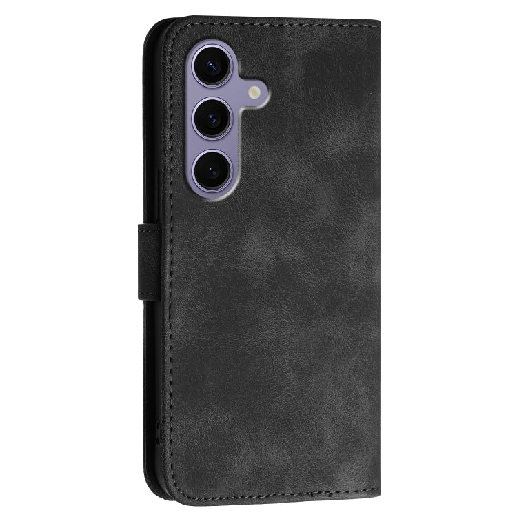 For Samsung Galaxy S25 5G Grid Butterfly Embossed Pattern Leather Phone Case with Lanyard(Black)
